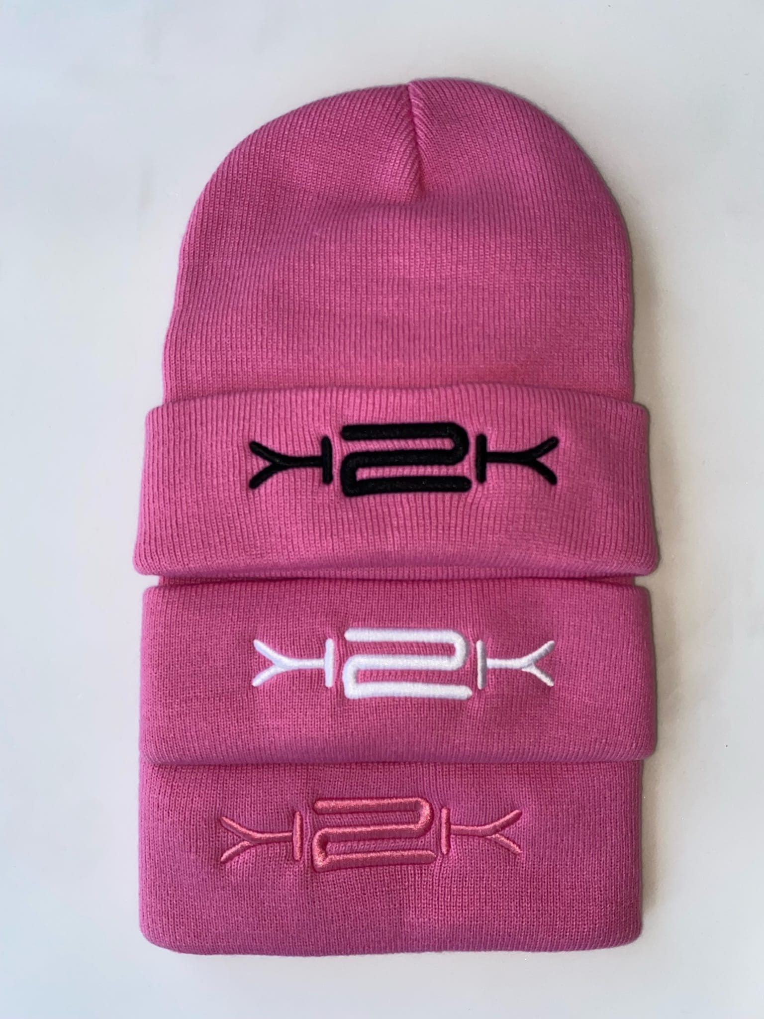 K2K pink beanie with custom embroidery colour options in multiple colours