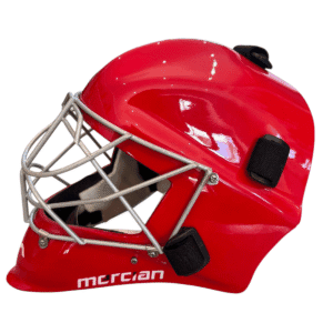 Mercian Genesis Goalkeeper Helmet Medium red fibreglass shell cats-eye grill Used Good condition