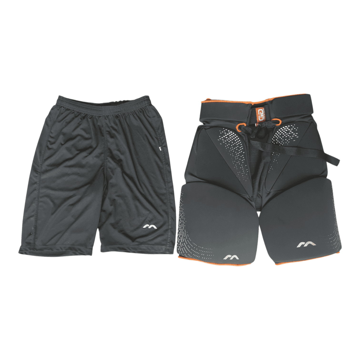 Mercian Genesis 0.2 GK Shorts black orange field hockey goalkeeper pants with over-shorts Used Very Good condition