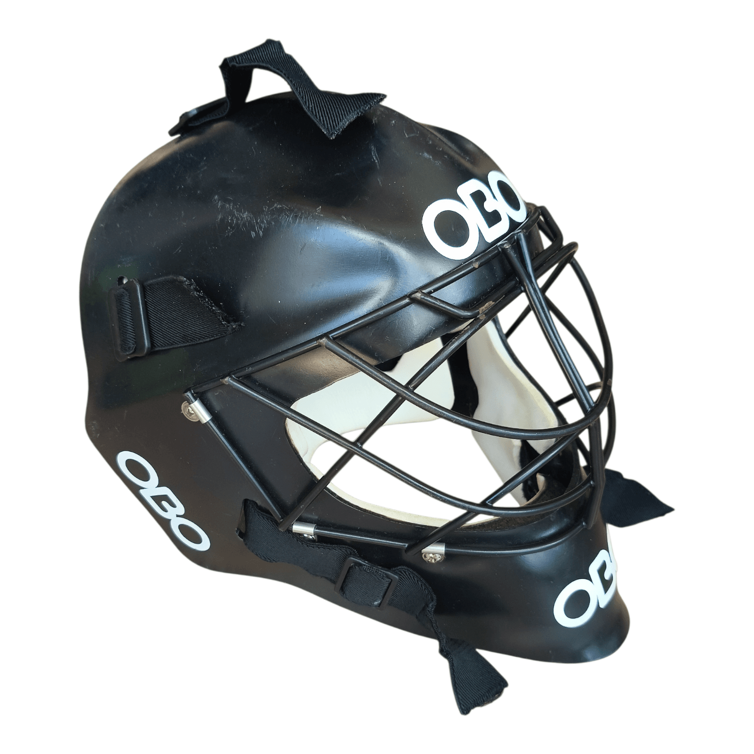 OBO PE field hockey goalkeeper helmet in black with full face cage certified refurbished