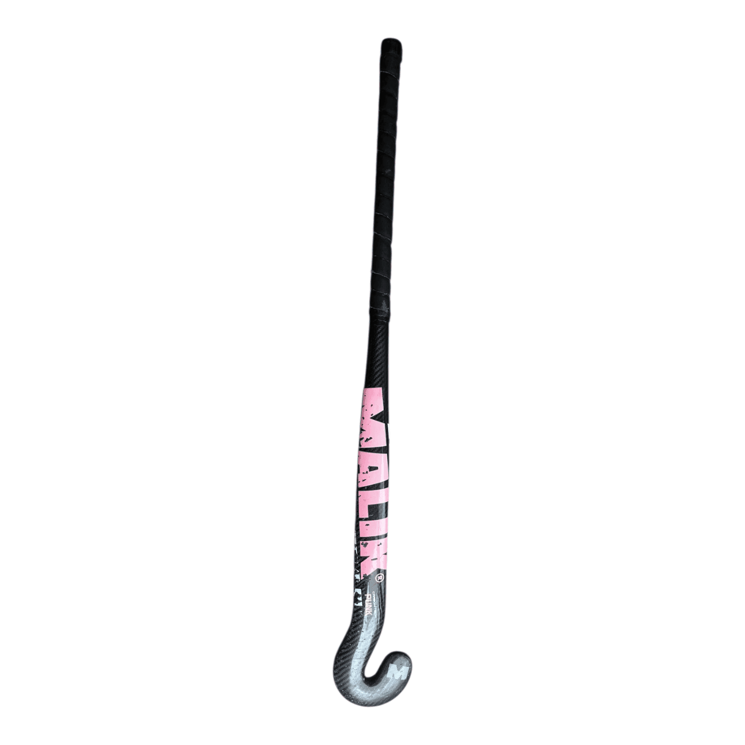 Malik Carbon-Tech Punk field hockey goalkeeper stick in black with pink and light blue graphics
