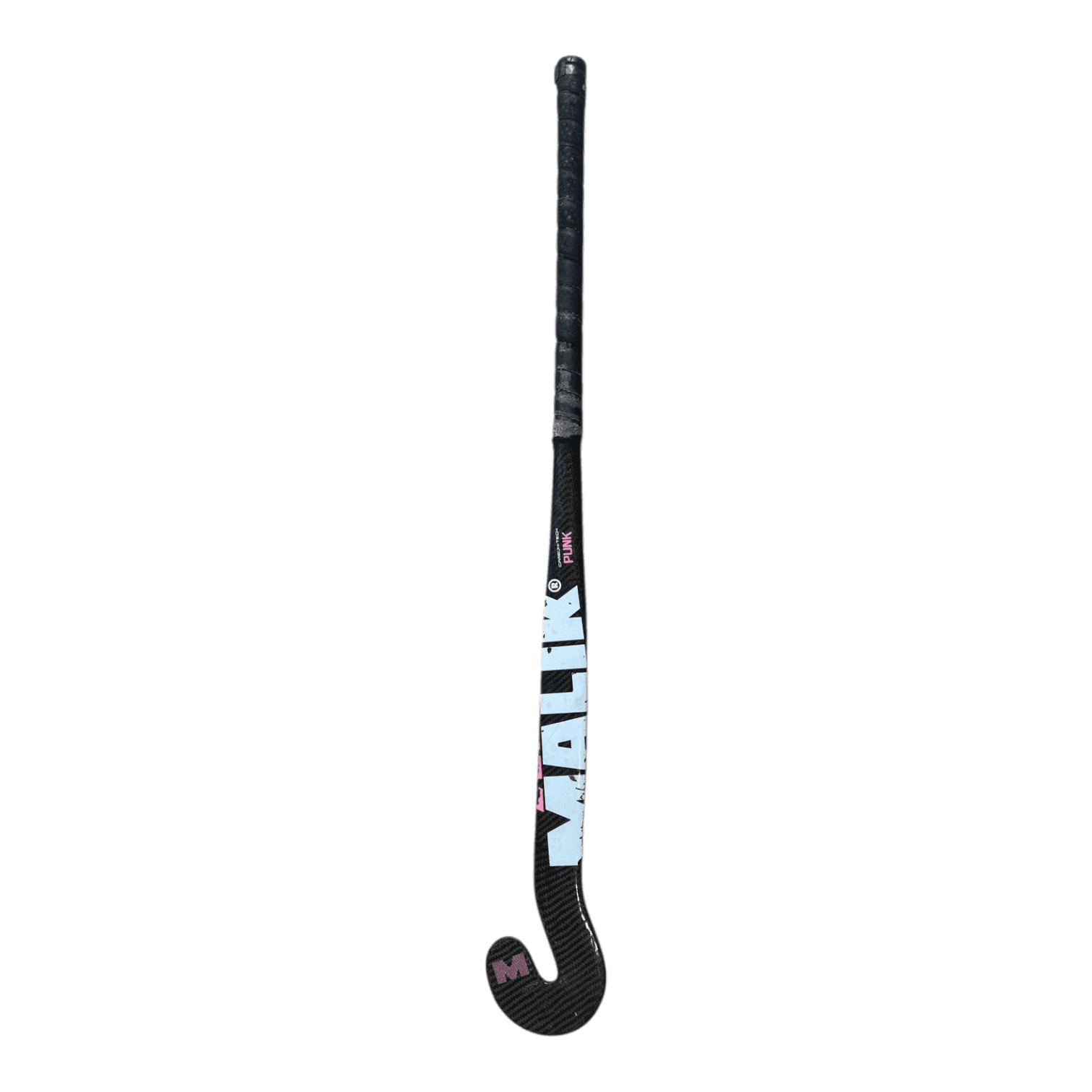 Malik Carbon-Tech Punk field hockey goalkeeper stick in black with pink and light blue graphics