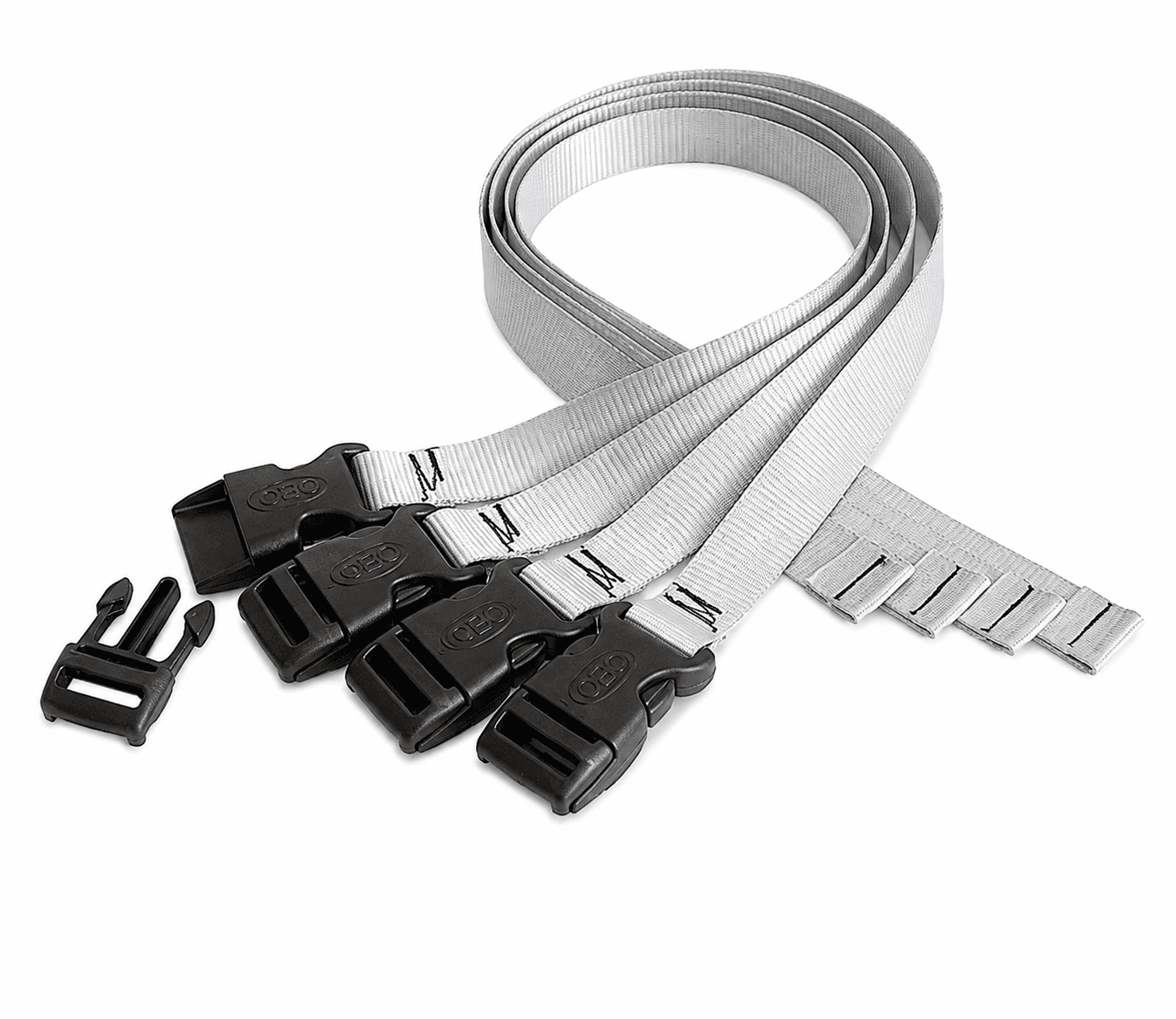 OBO legguard replacement straps set of four with grey nylon webbing and black quick-release buckles