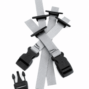OBO ROBO rear kicker straps in grey with black quick-release buckles and strap retainers